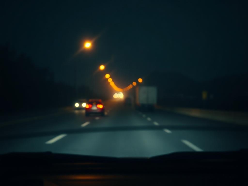 Nachtfahrt auf der Autobahn – bei Dunkelheit ist eine hochwertige Entspiegelung der Brillengläser entscheidend für sichere Sicht